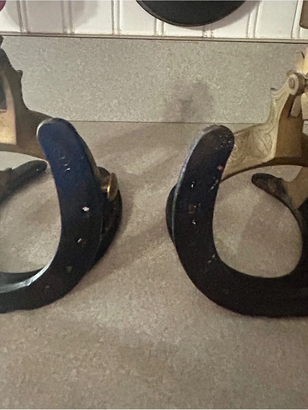 Cast Iron Horseshoe and Brass Spur Decorative Bookends - Black and Gold